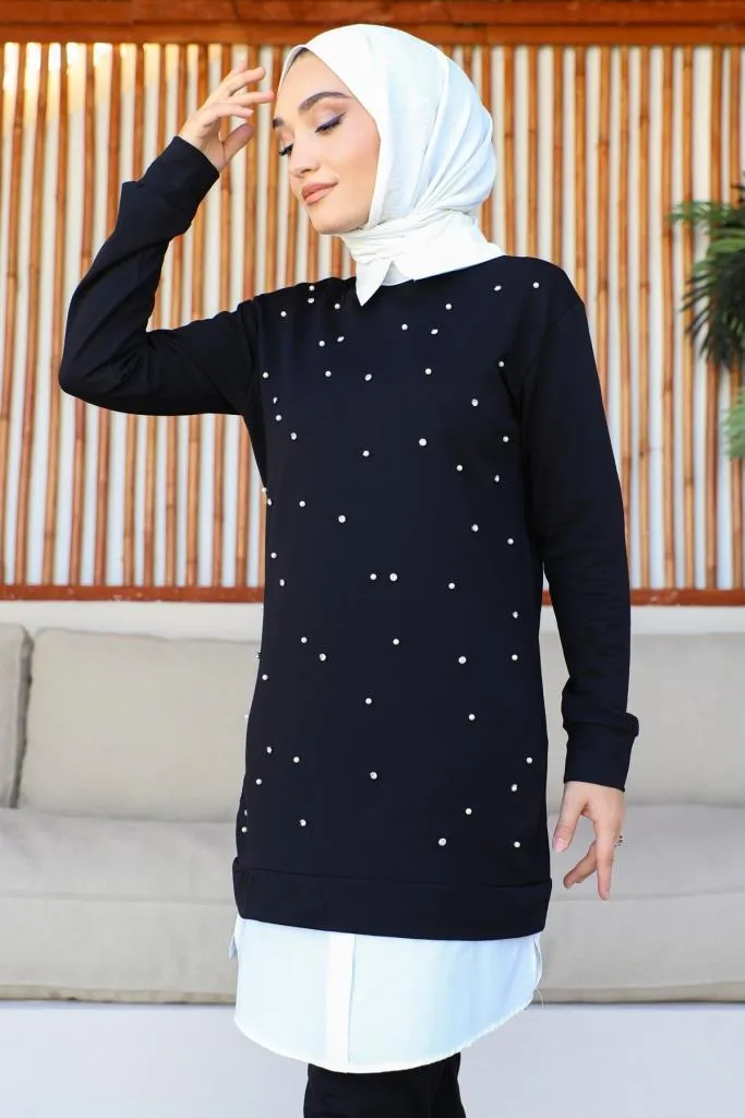 BNG Women Shirt Collar Pearl Set Black - Clermont