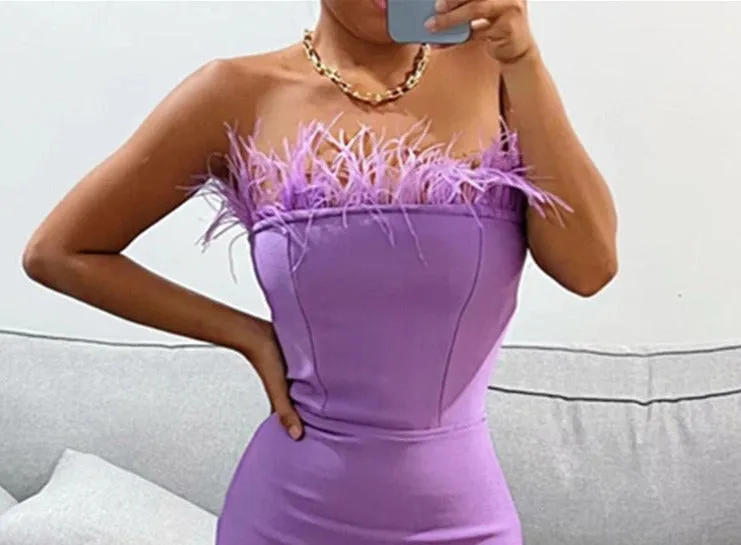 Bodycon Bandage Feather Dress