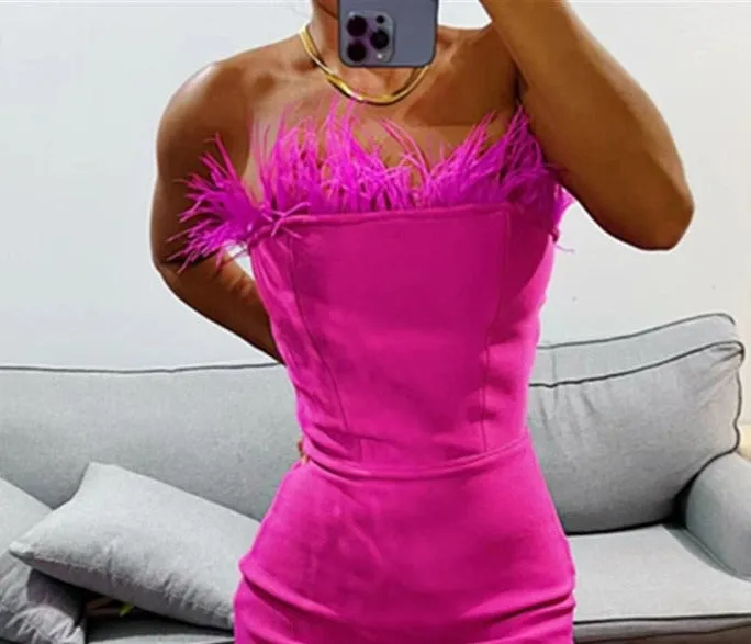 Bodycon Bandage Feather Dress