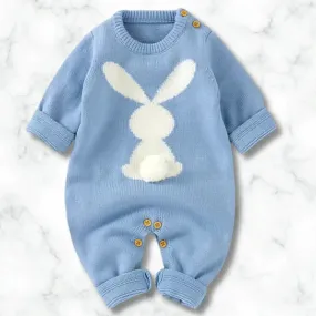 Bunny Hugs Baby Romper 🐰 Cozy Knit One-Piece with Adorable Cotton Tail (0-18M)