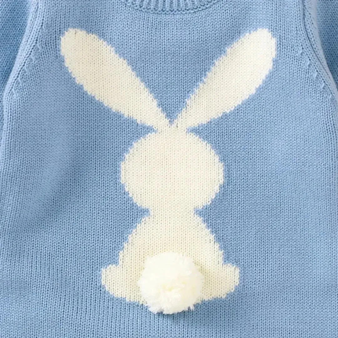 Bunny Hugs Baby Romper 🐰 Cozy Knit One-Piece with Adorable Cotton Tail (0-18M)