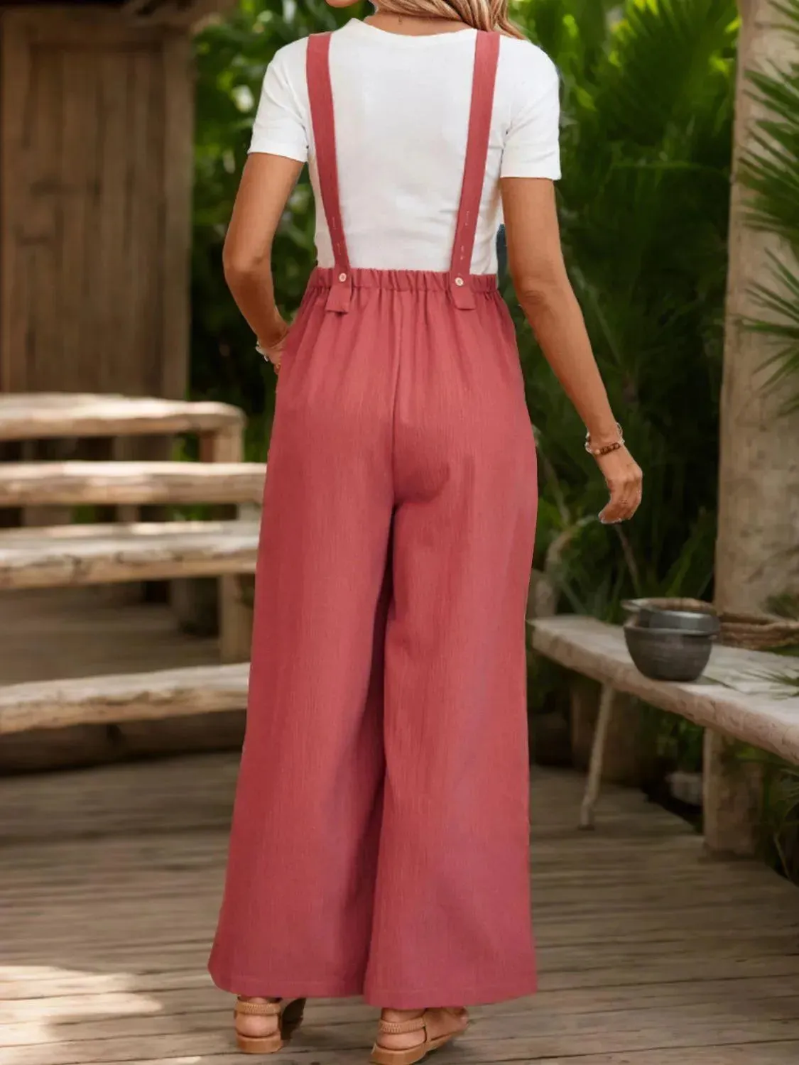 Chic Square Neck Wide Strap Overall Jumpsuit