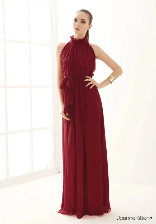 Chiffon Collar Long Sleeveless Dress