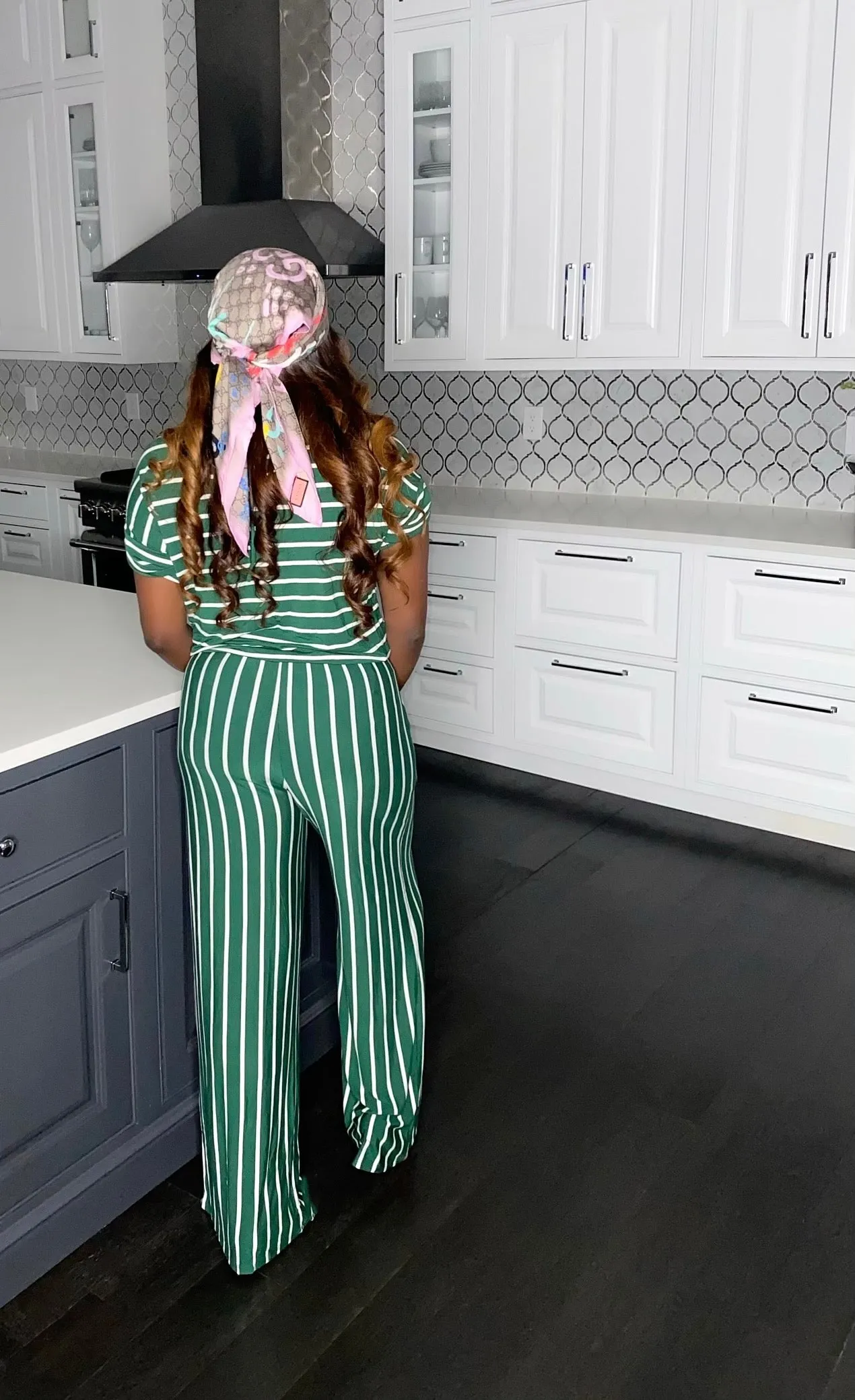 Chill Day" Striped Jumpsuit Plus (Green)