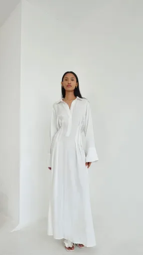 Cinched Maxi Shirt Dress in White