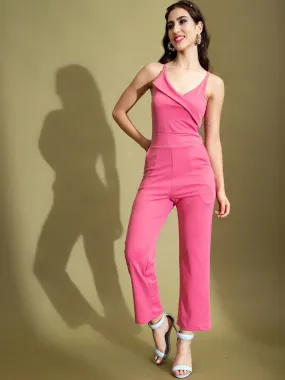 Comfortable Pink Solid Basic Jumpsuit