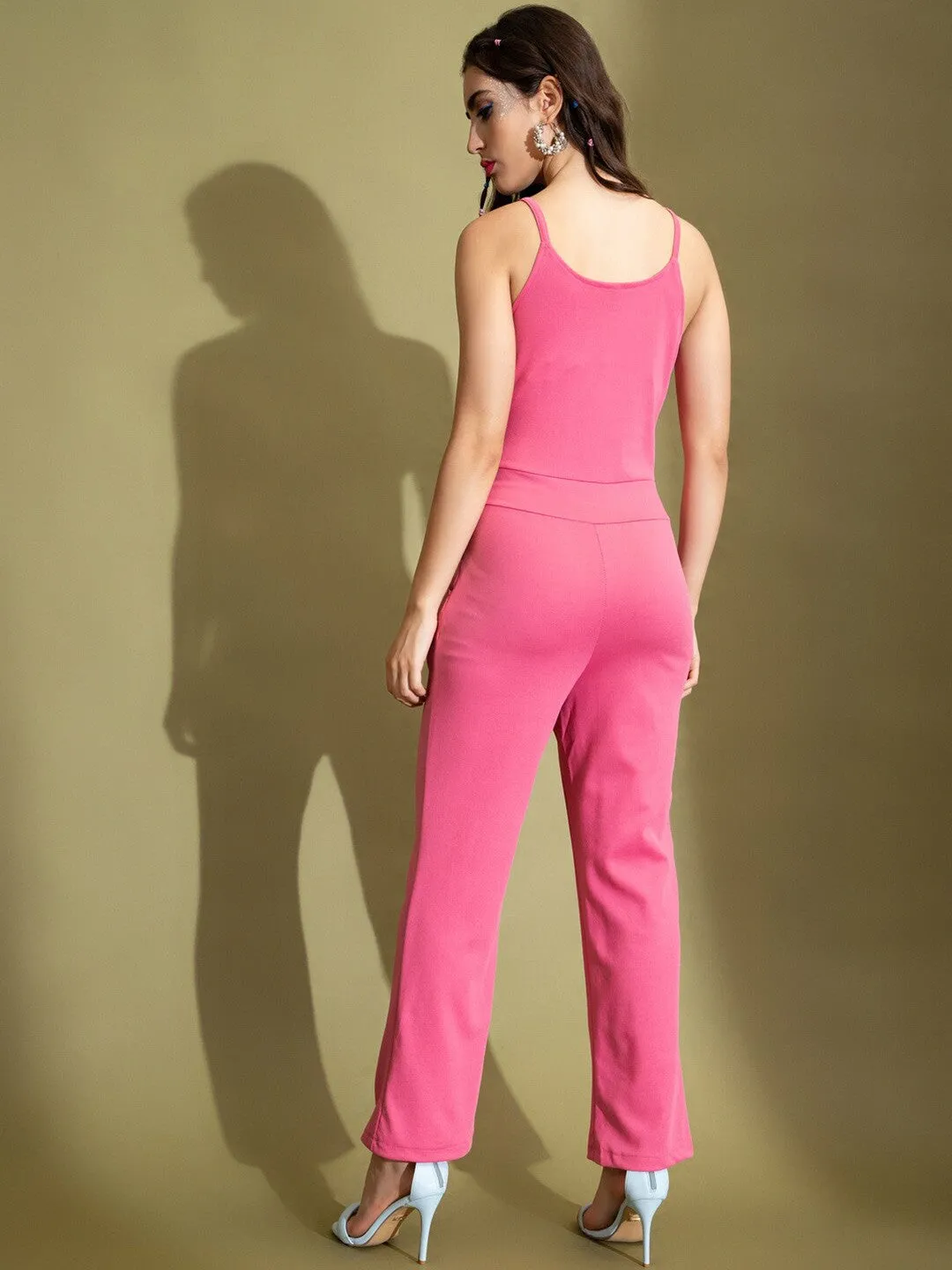 Comfortable Pink Solid Basic Jumpsuit