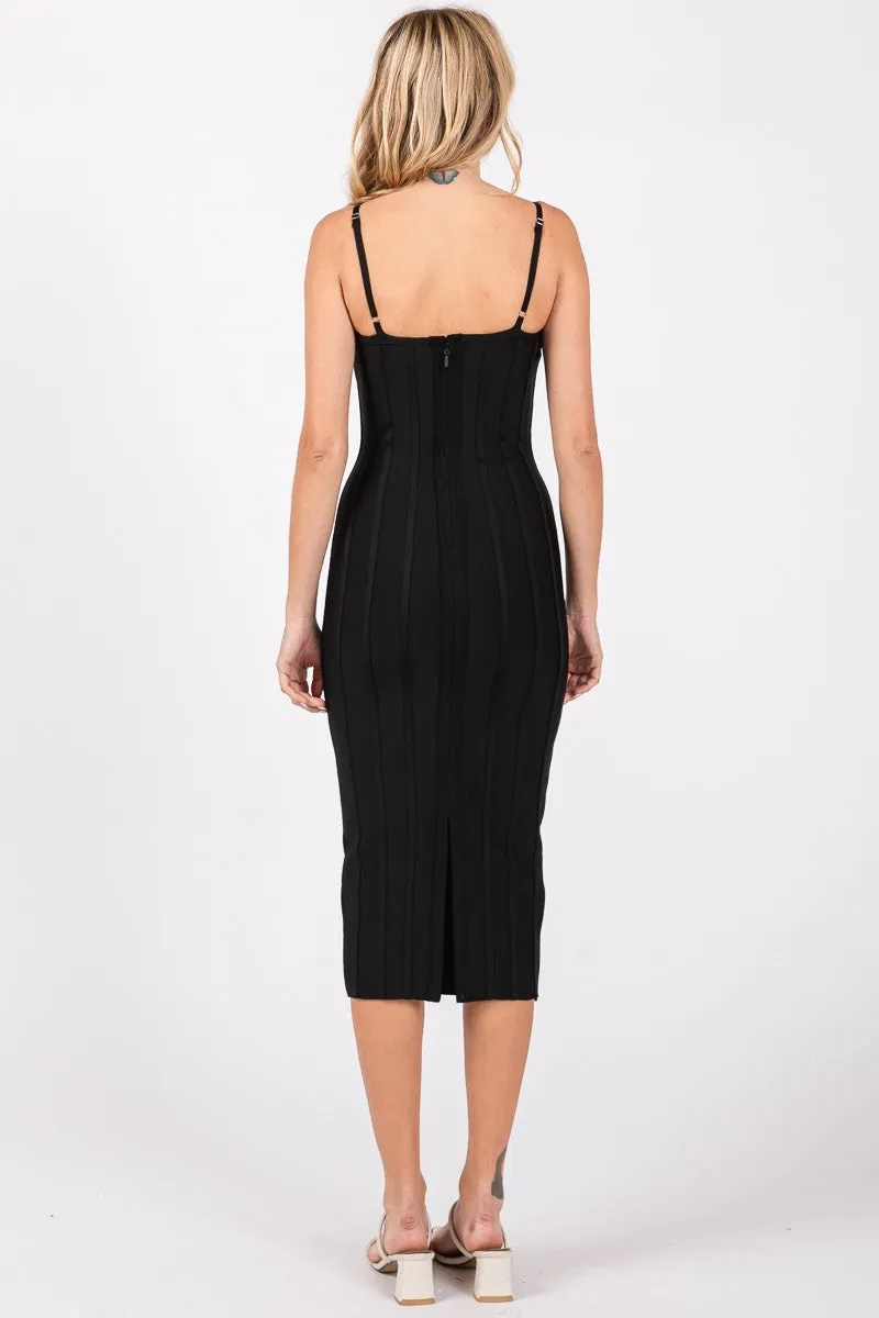 corset seamed bandage sleeveless midi dress