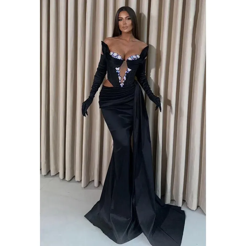 Couture & Ornate Long Sleeves Mermaid Off-Shoulder Sexy Evening Party Prom Dress