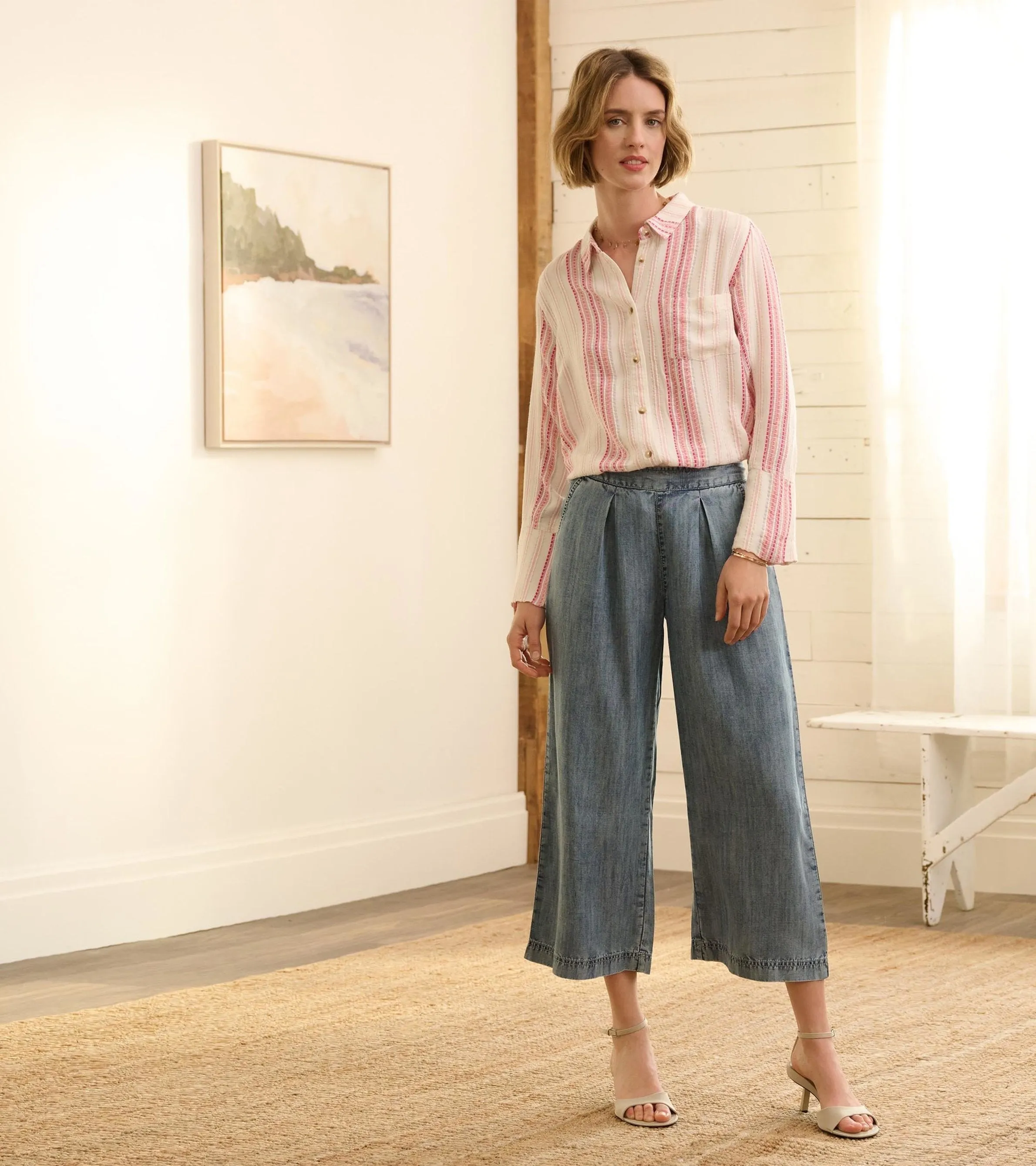 Cropped Wide Leg Trousers - Blue Acid Rinse