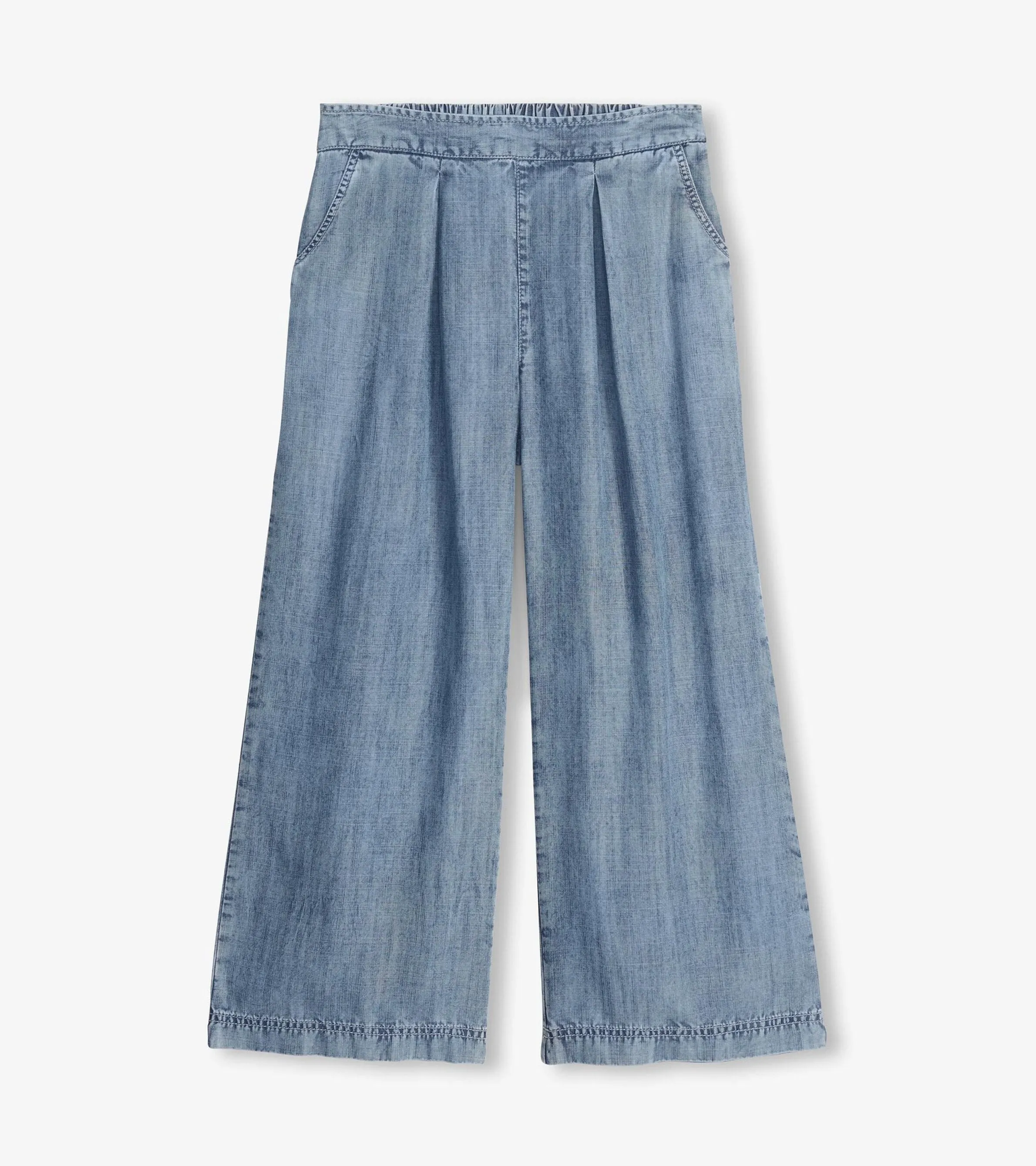 Cropped Wide Leg Trousers - Blue Acid Rinse