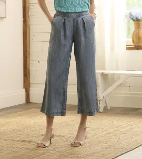 Cropped Wide Leg Trousers - Blue Acid Rinse