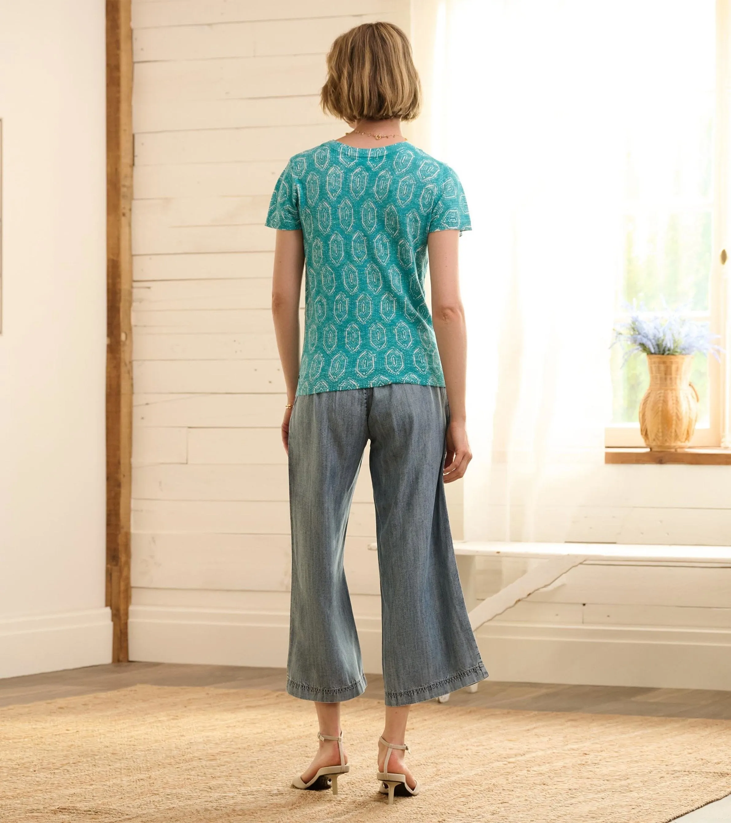 Cropped Wide Leg Trousers - Blue Acid Rinse