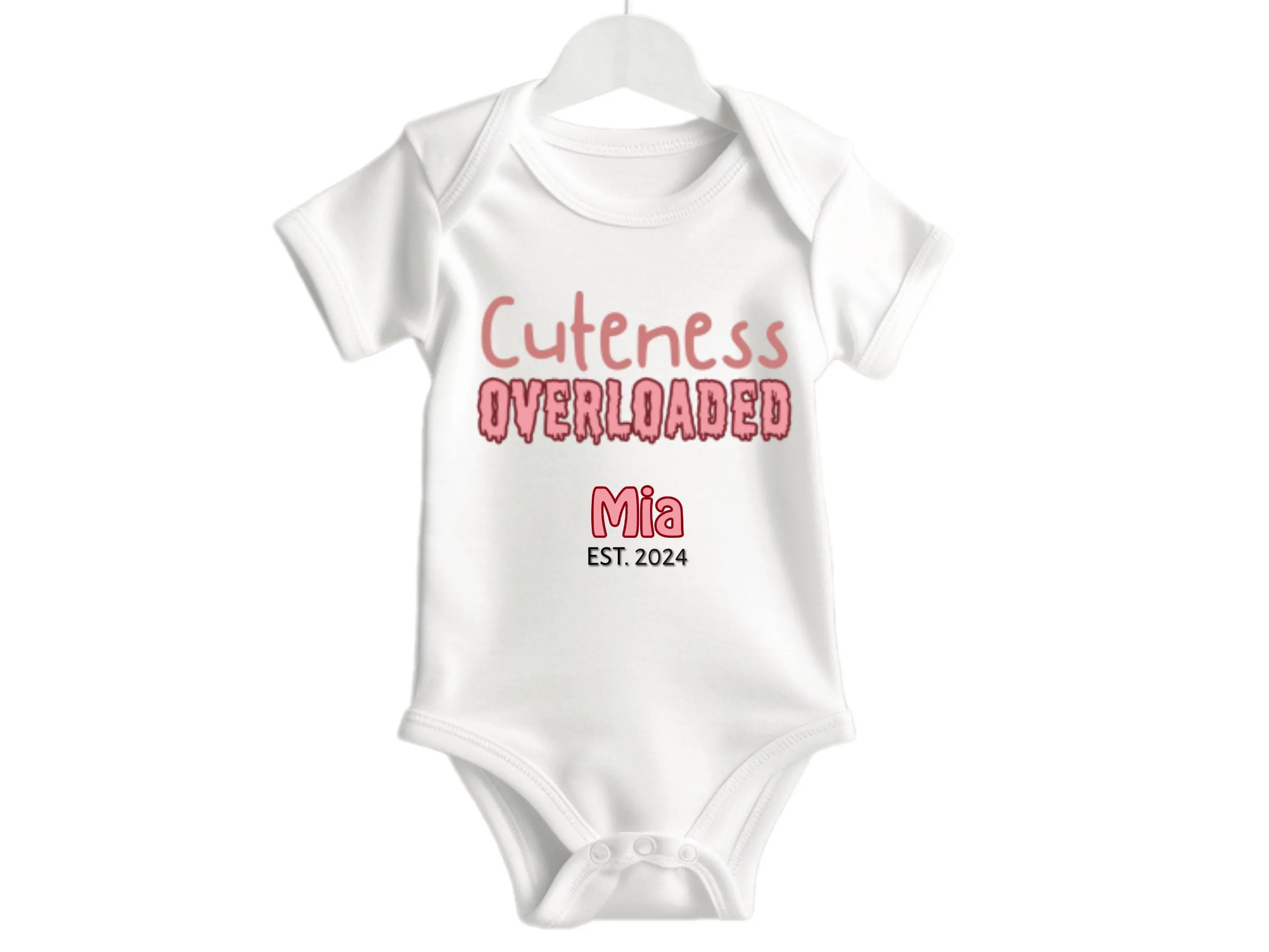Custom Name Baby Girl's Bodysuit With Text Cuteness Overloaded