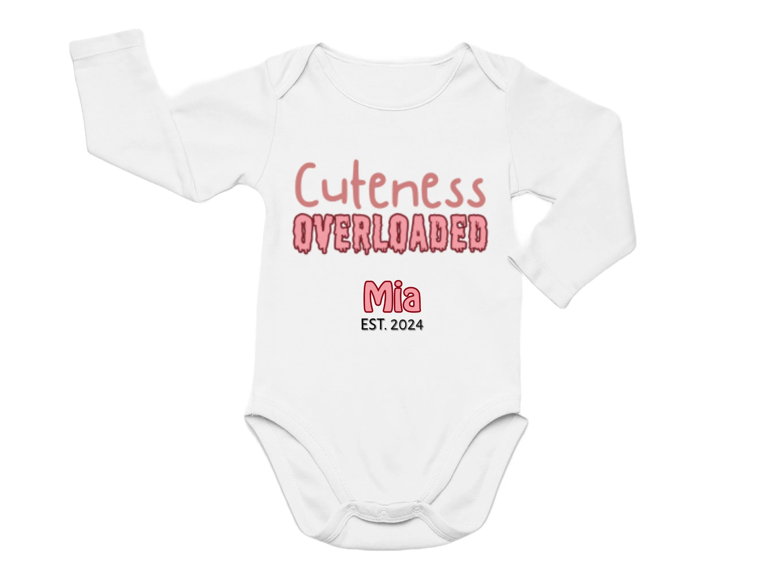 Custom Name Baby Girl's Bodysuit With Text Cuteness Overloaded