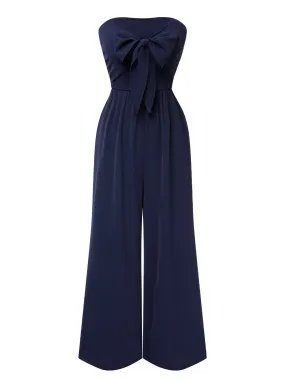 Dark Blue 1960s Solid Bow Strapless Jumpsuit