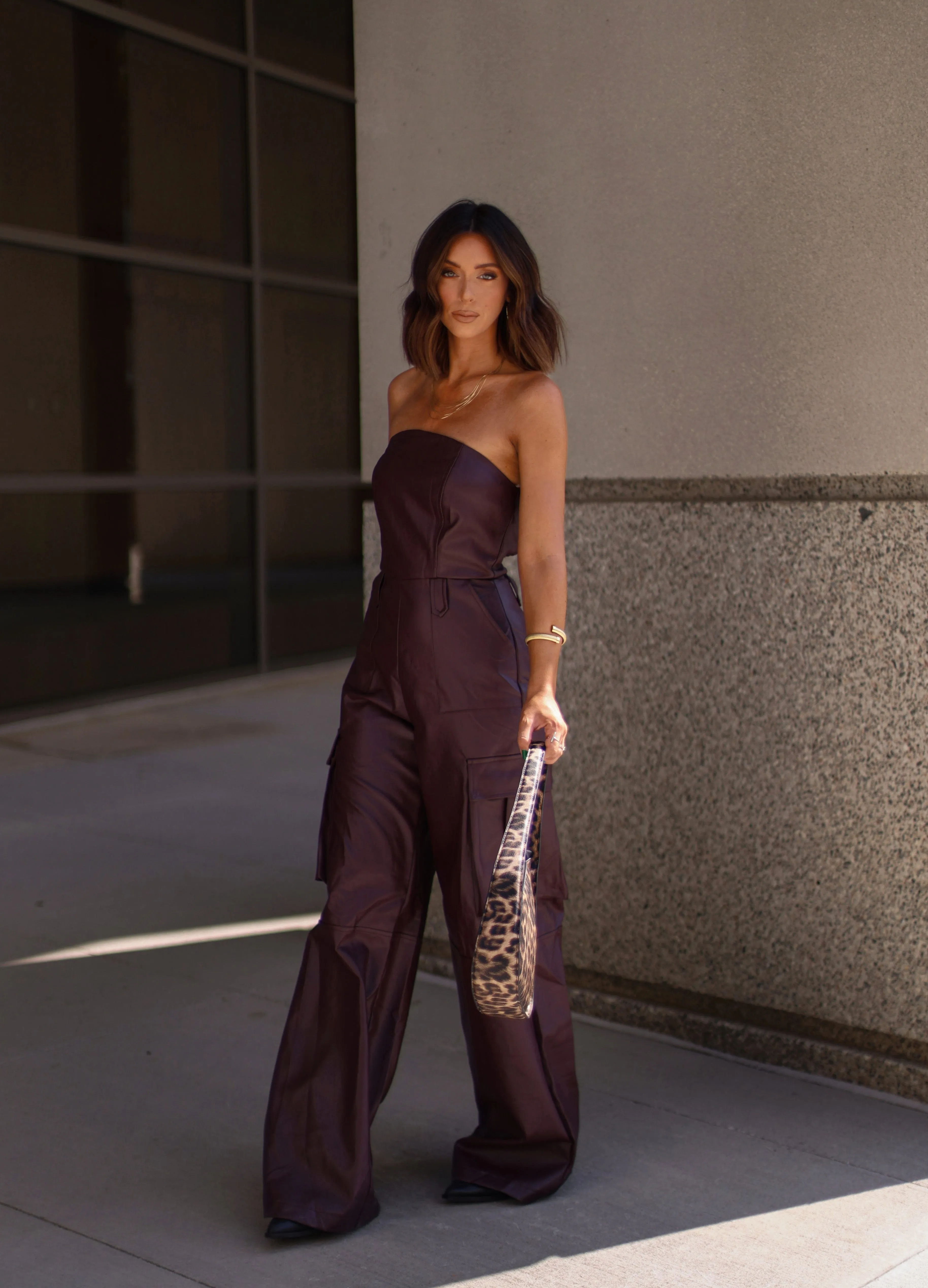 Dark Burgundy Leather Jumpsuit