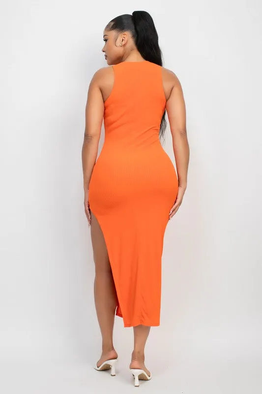 Diagonal Hem Rib Sleeveless Dress