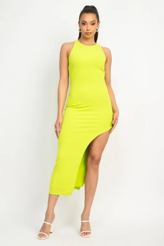 Diagonal Hem Rib Sleeveless Dress