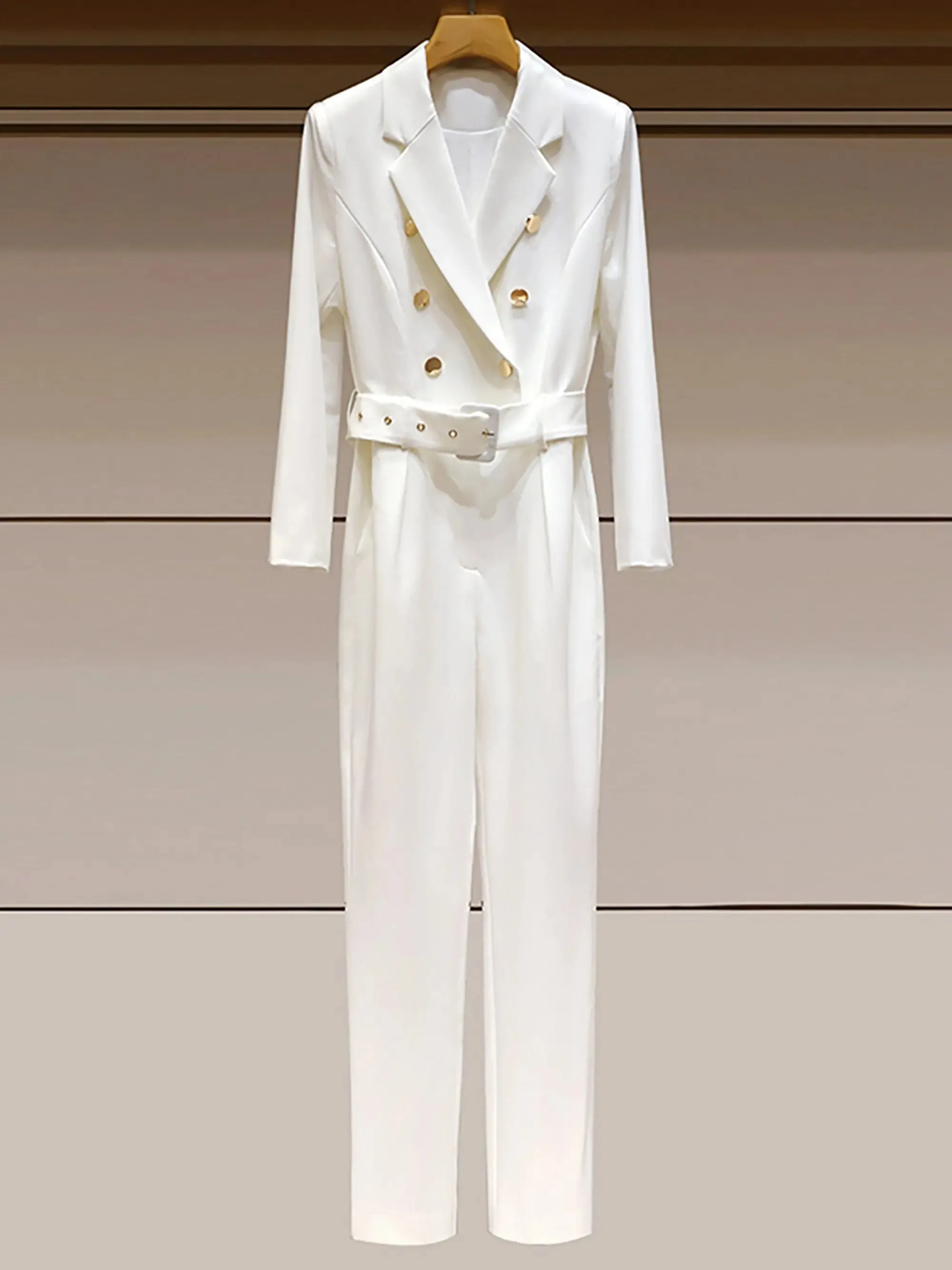 Double Breasted Belted Slim Jumpsuit