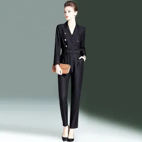 Double Breasted Belted Slim Jumpsuit