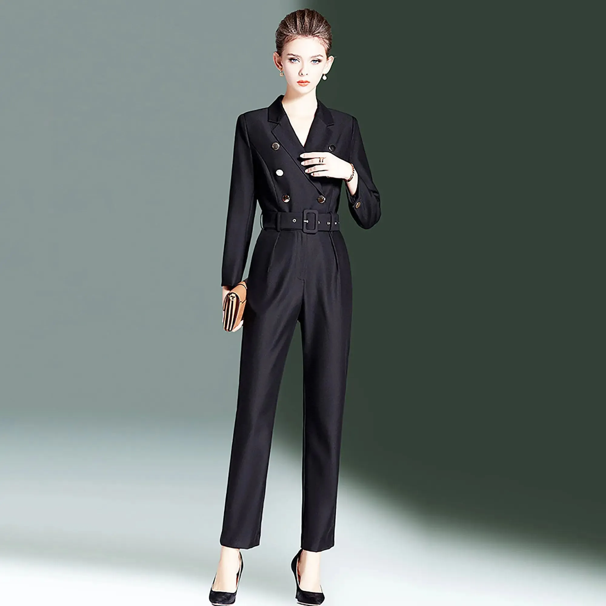 Double Breasted Belted Slim Jumpsuit