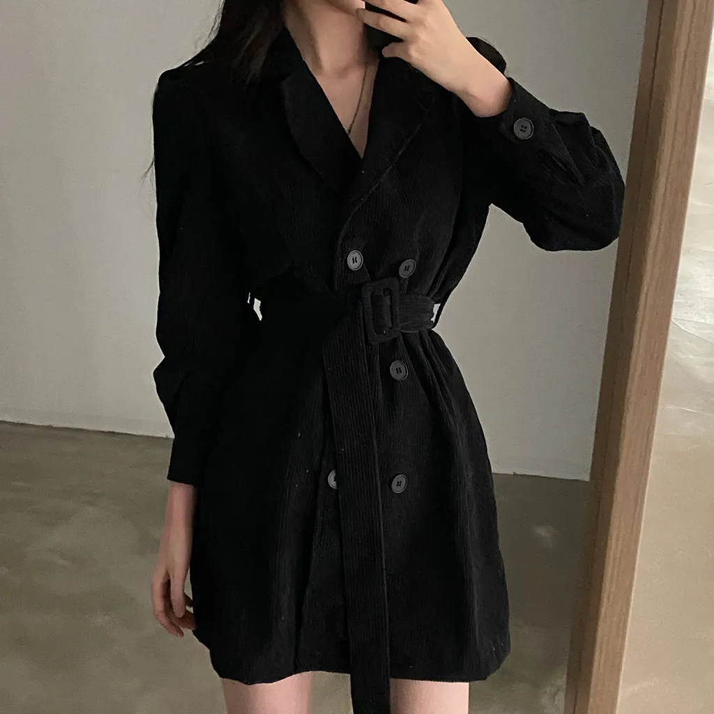 Double Breasted Corduroy Belt Suit Dress