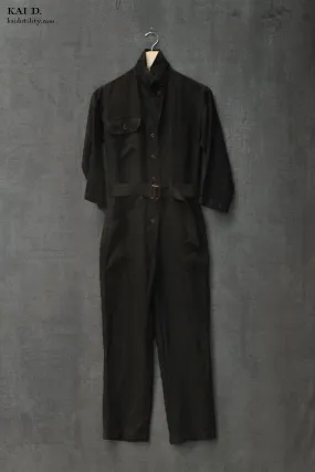 Earhart Jumpsuit - Belgian Linen - Black -  S, M