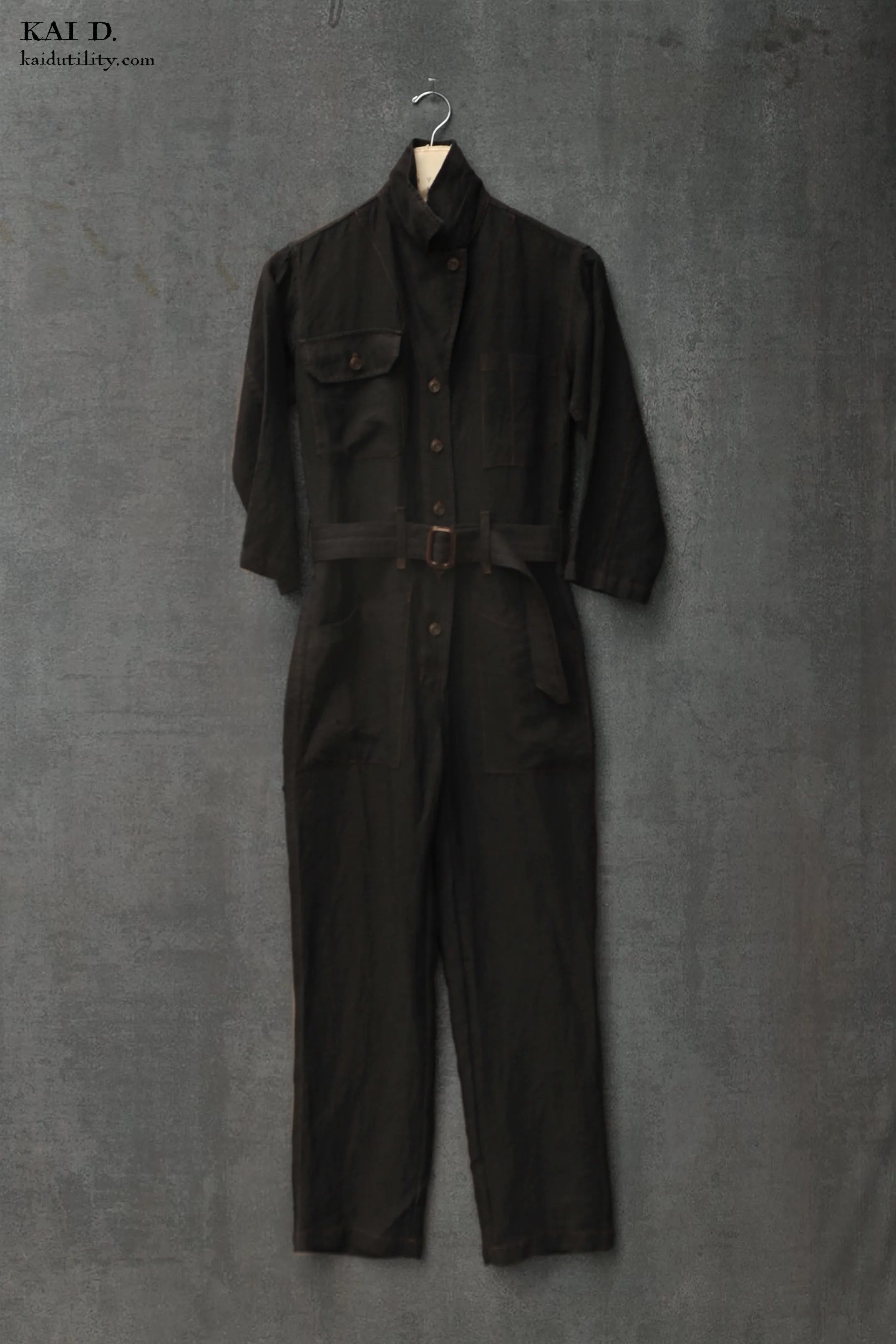 Earhart Jumpsuit - Belgian Linen - Black -  S, M