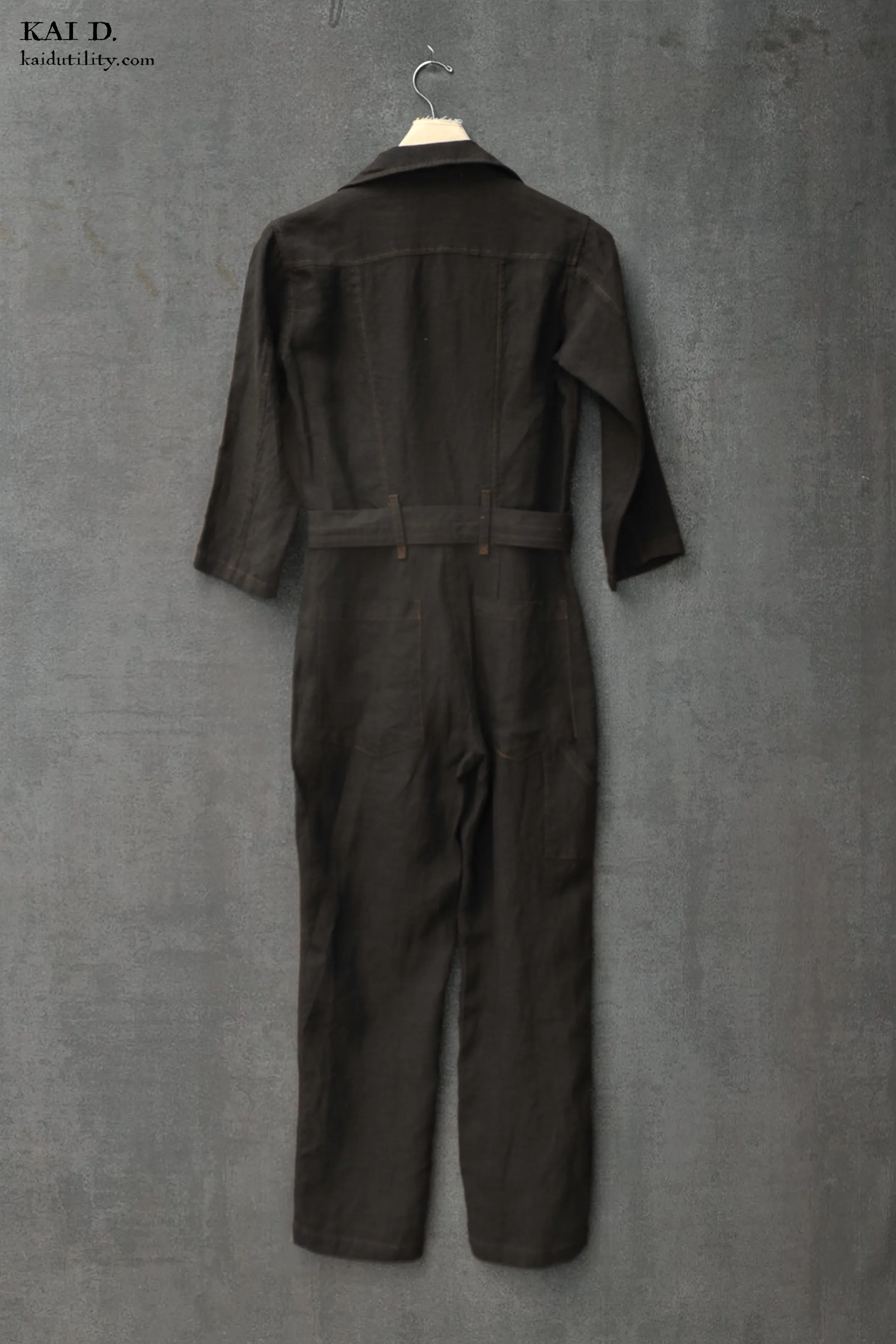 Earhart Jumpsuit - Belgian Linen - Black -  S, M