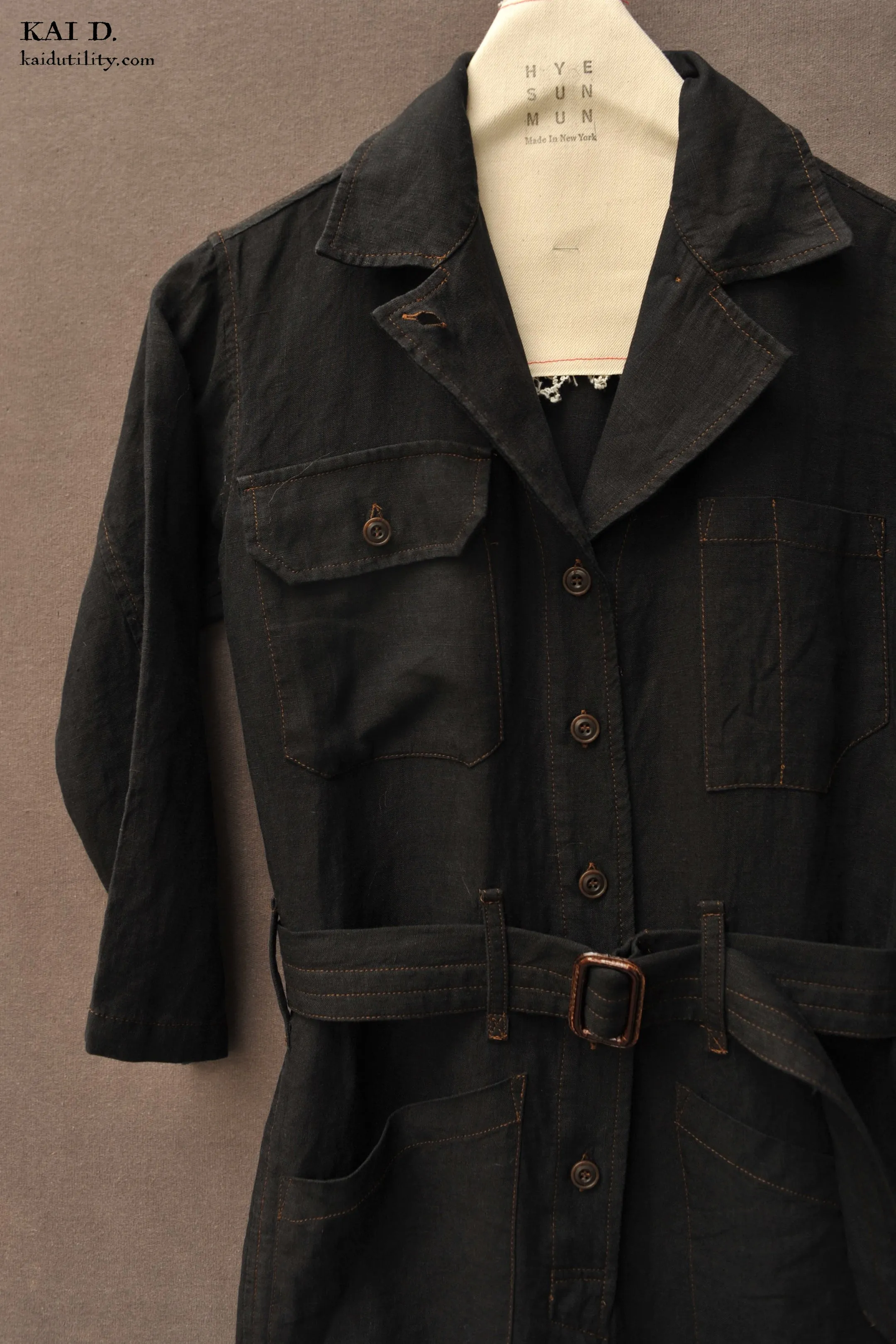 Earhart Jumpsuit - Belgian Linen - Black -  S, M