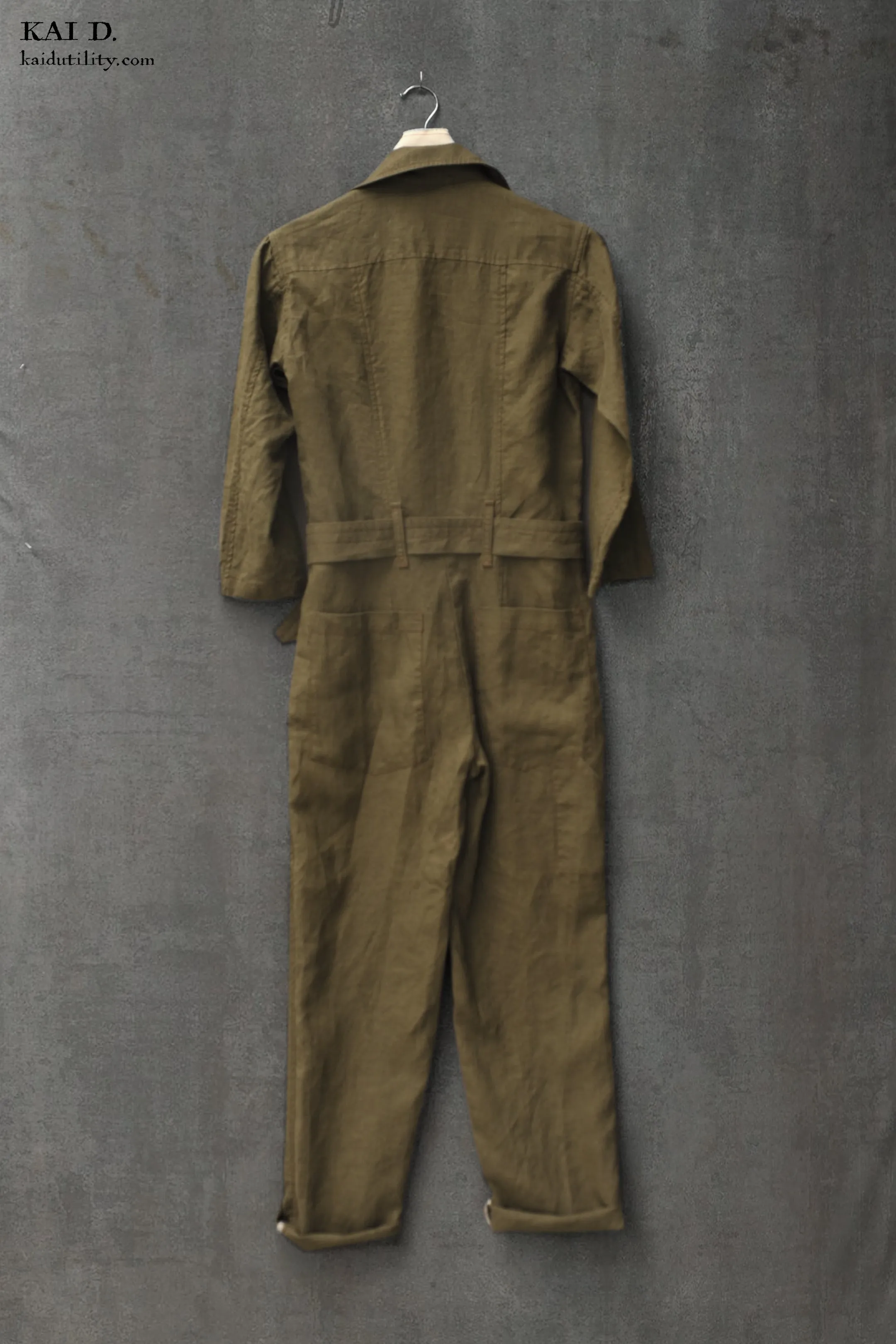 Earhart Jumpsuit - Belgian Linen - Green - M