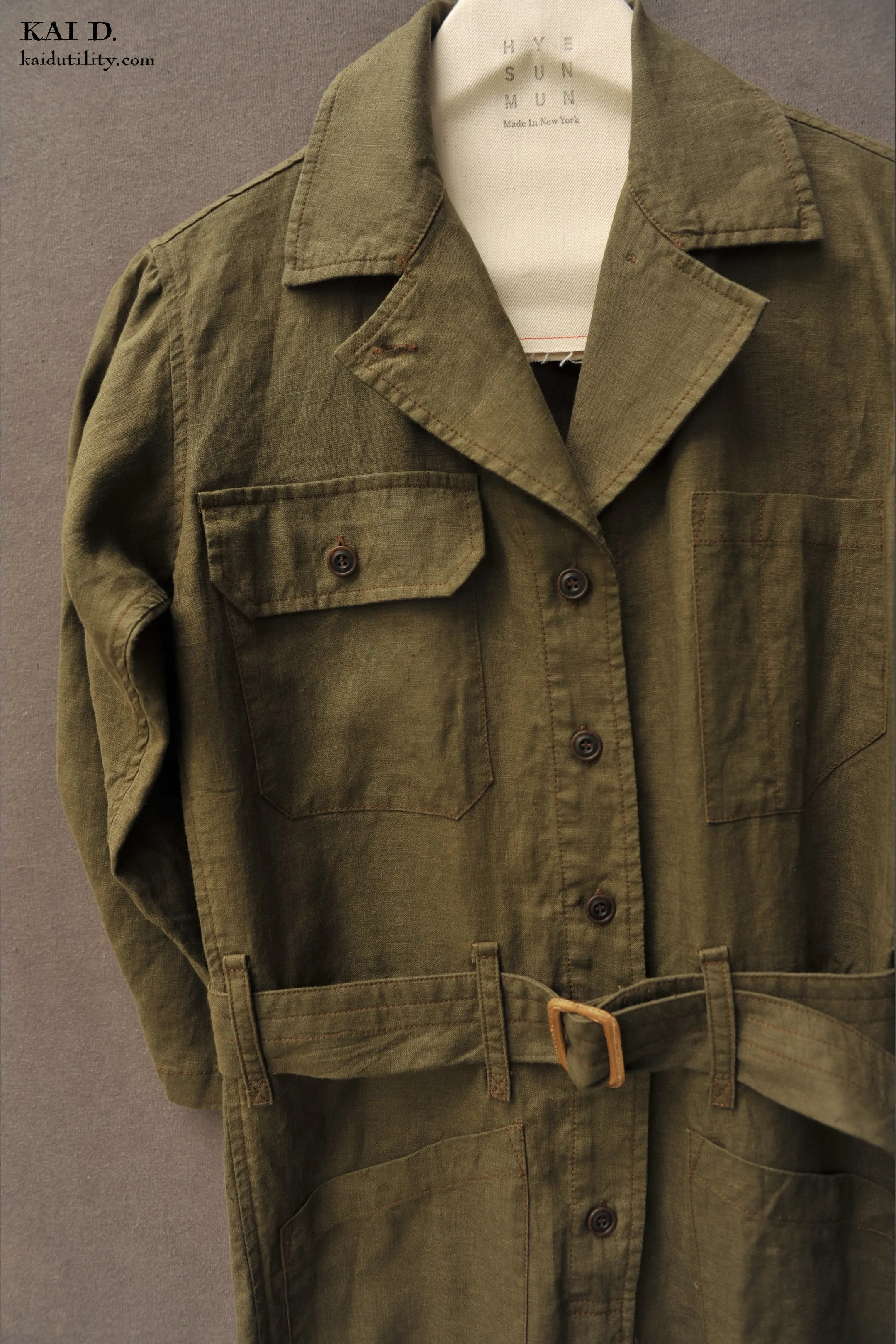 Earhart Jumpsuit - Belgian Linen - Green - M