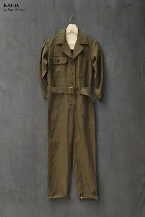 Earhart Jumpsuit - Belgian Linen - Green - M