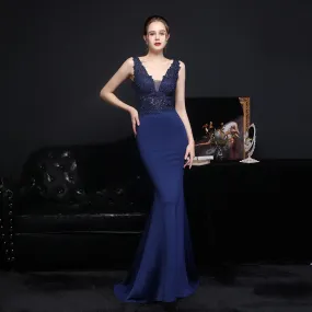 Elegant Lace Diamond Fishtail Evening Dress