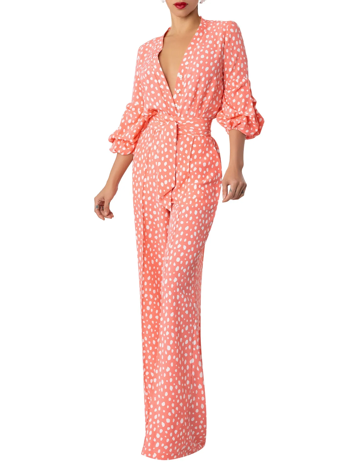 “Elle” Coral Polka Dot Jumpsuit
