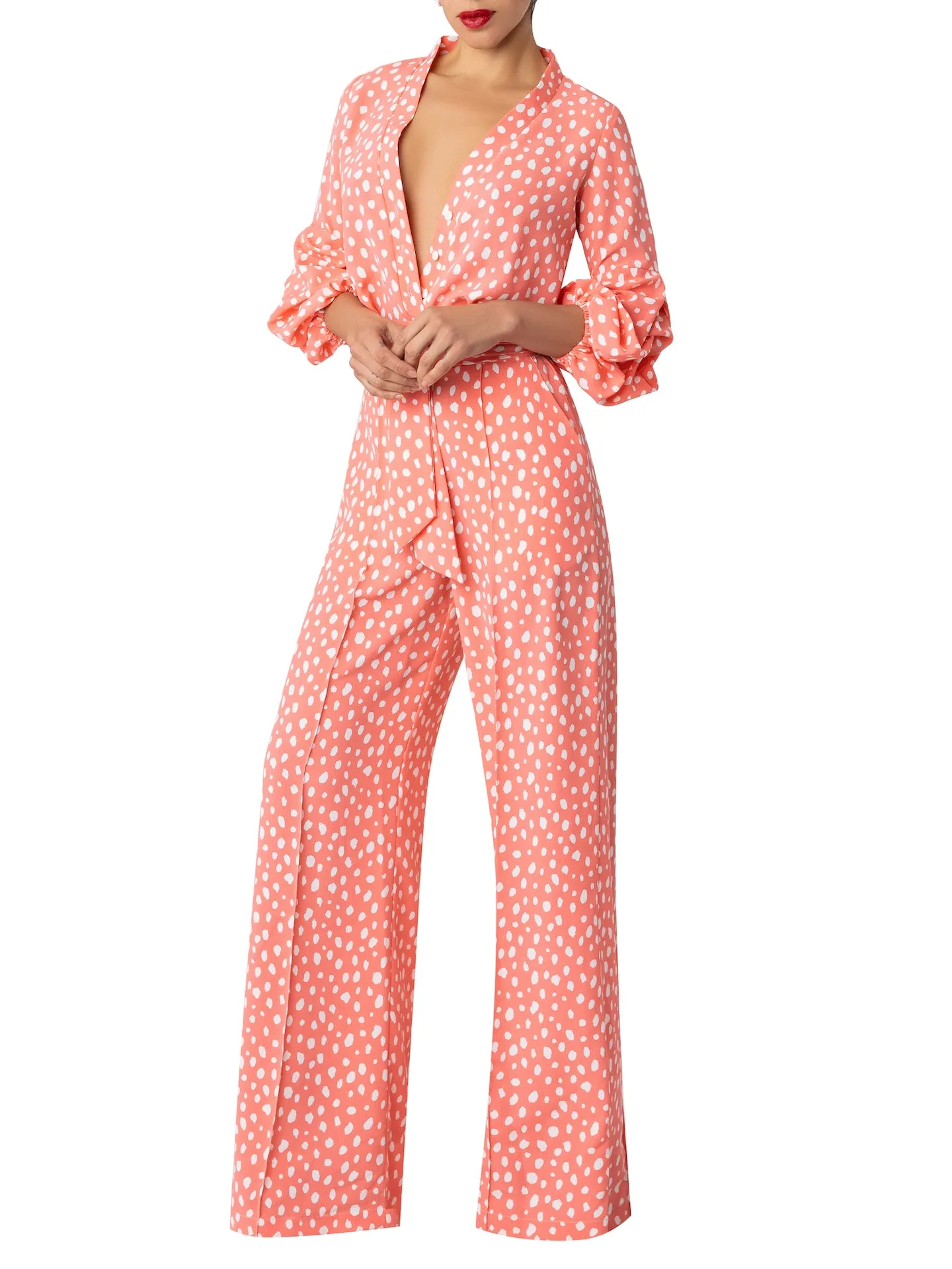 “Elle” Coral Polka Dot Jumpsuit