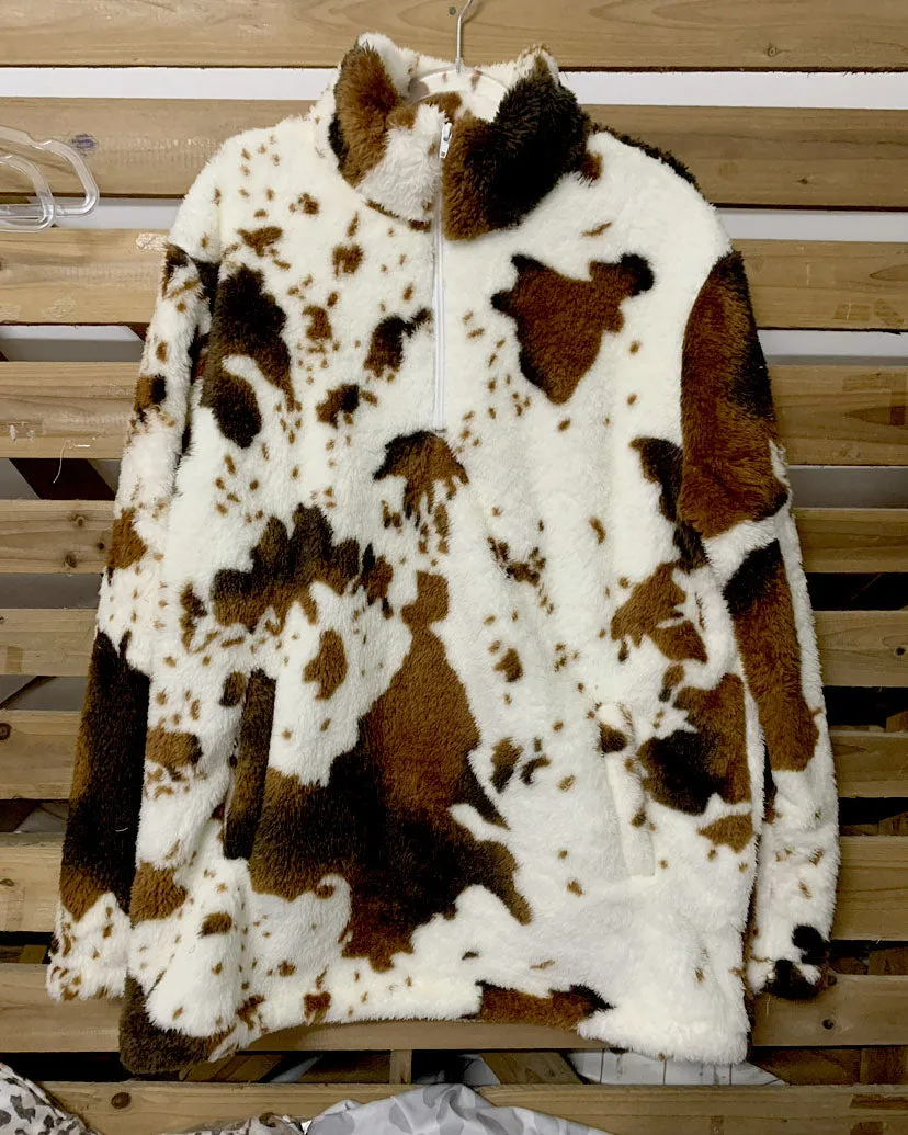 elveswallet Cow print polar fleece zipper sweatshirt