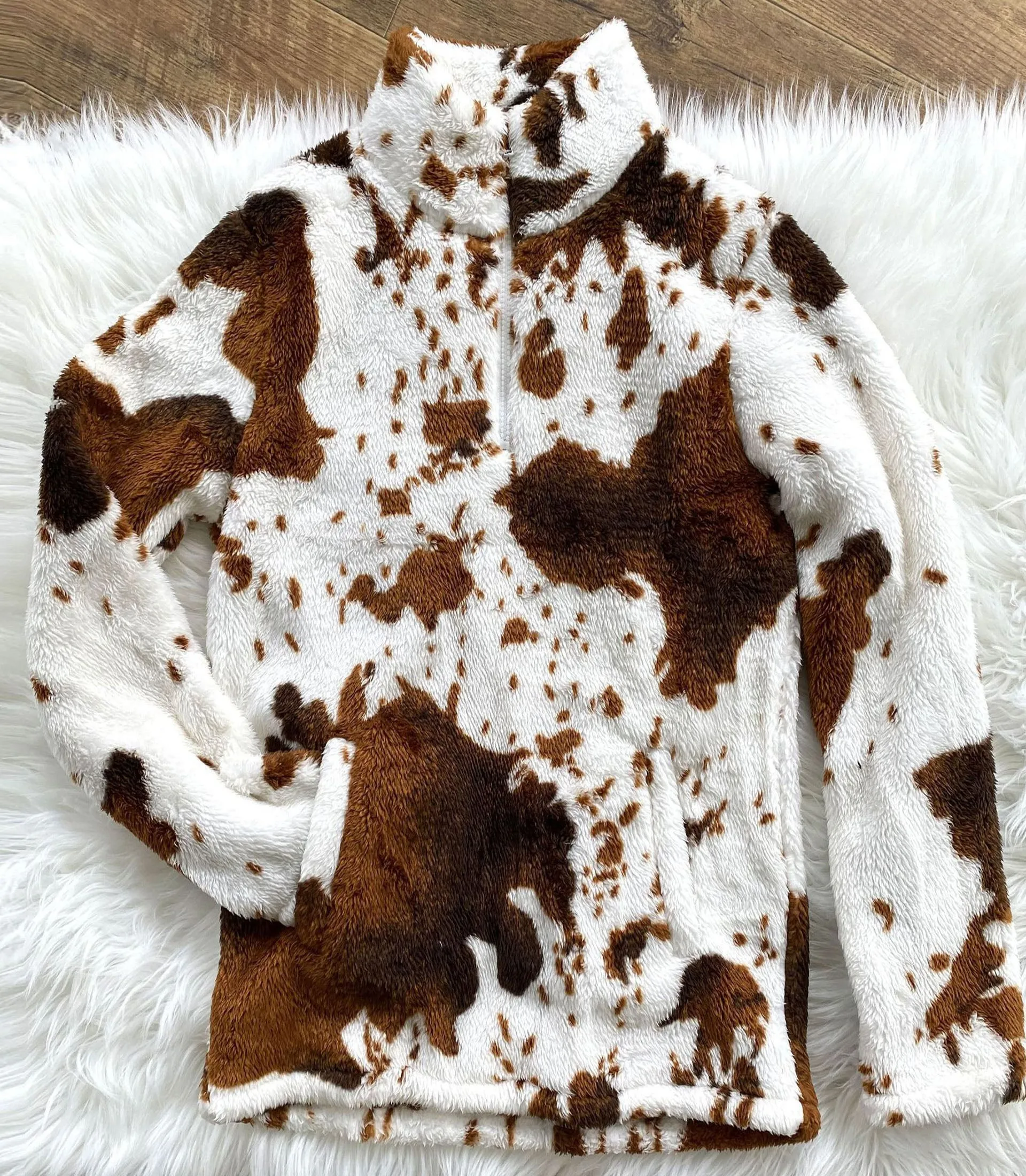 elveswallet Cow print polar fleece zipper sweatshirt