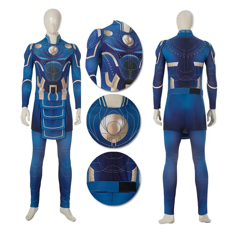 Eternals Ikaris Cosplay Costume Blue Jumpsuit Halloween Superhero Bodysuit