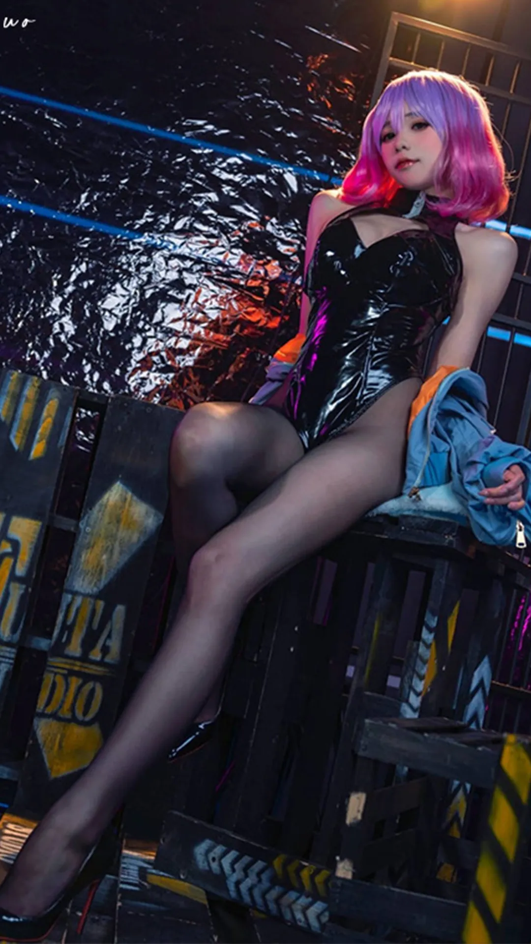 F-7801 Two-dimensional uniform, patent leather queen suit, mirror gel suit, concealed button-down jumpsuit