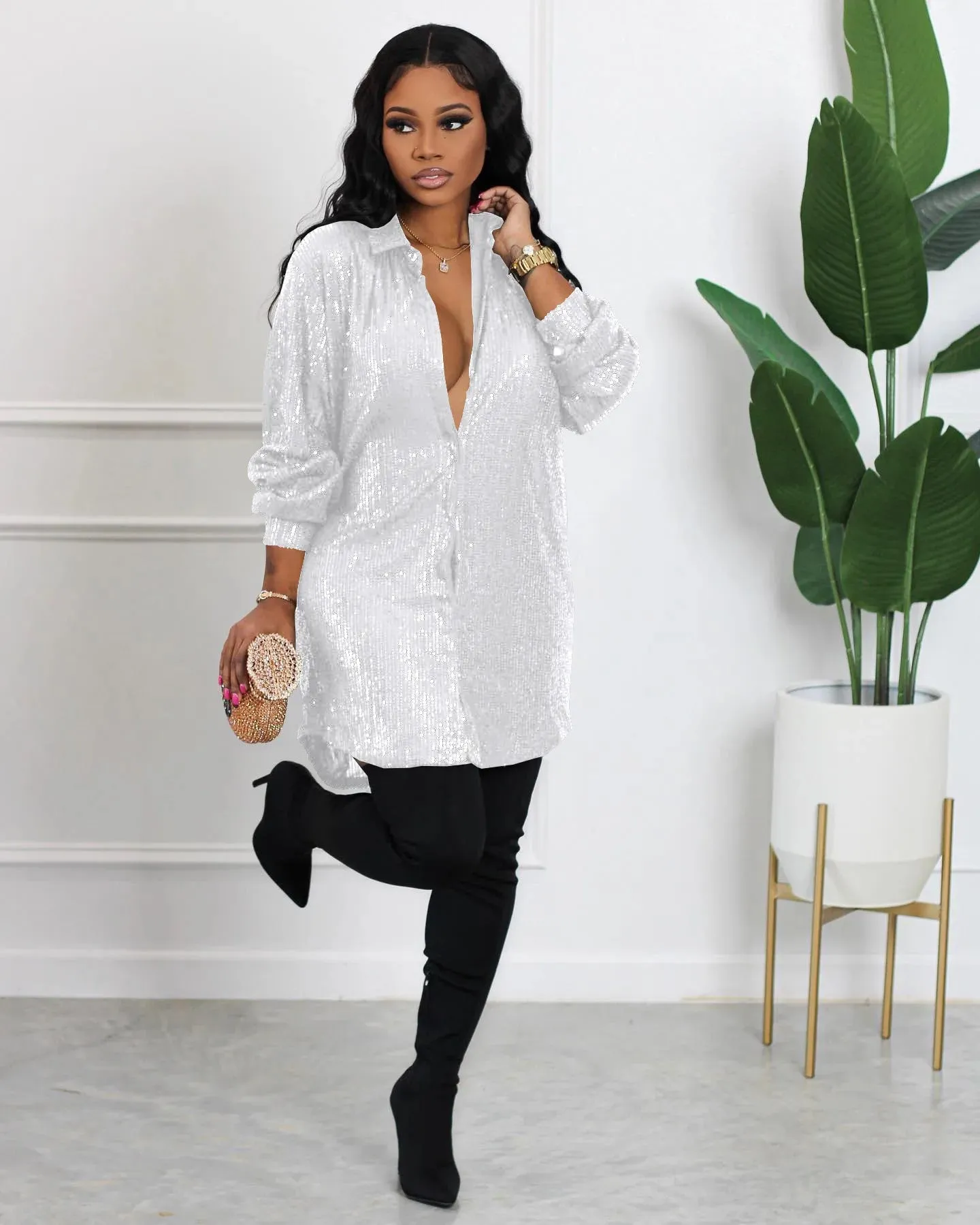 Fashion Sequined Long Sleeve Shirt