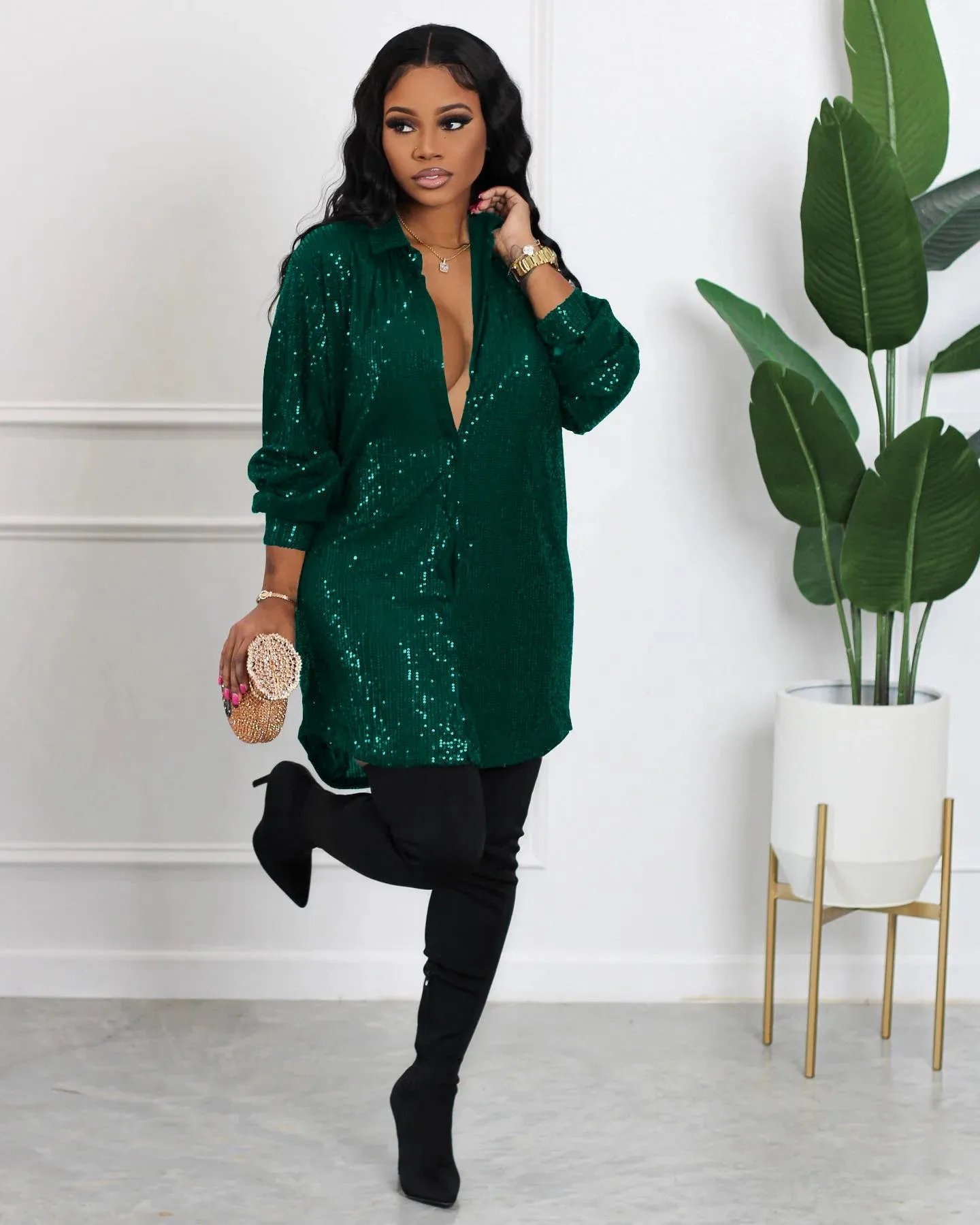 Fashion Sequined Long Sleeve Shirt