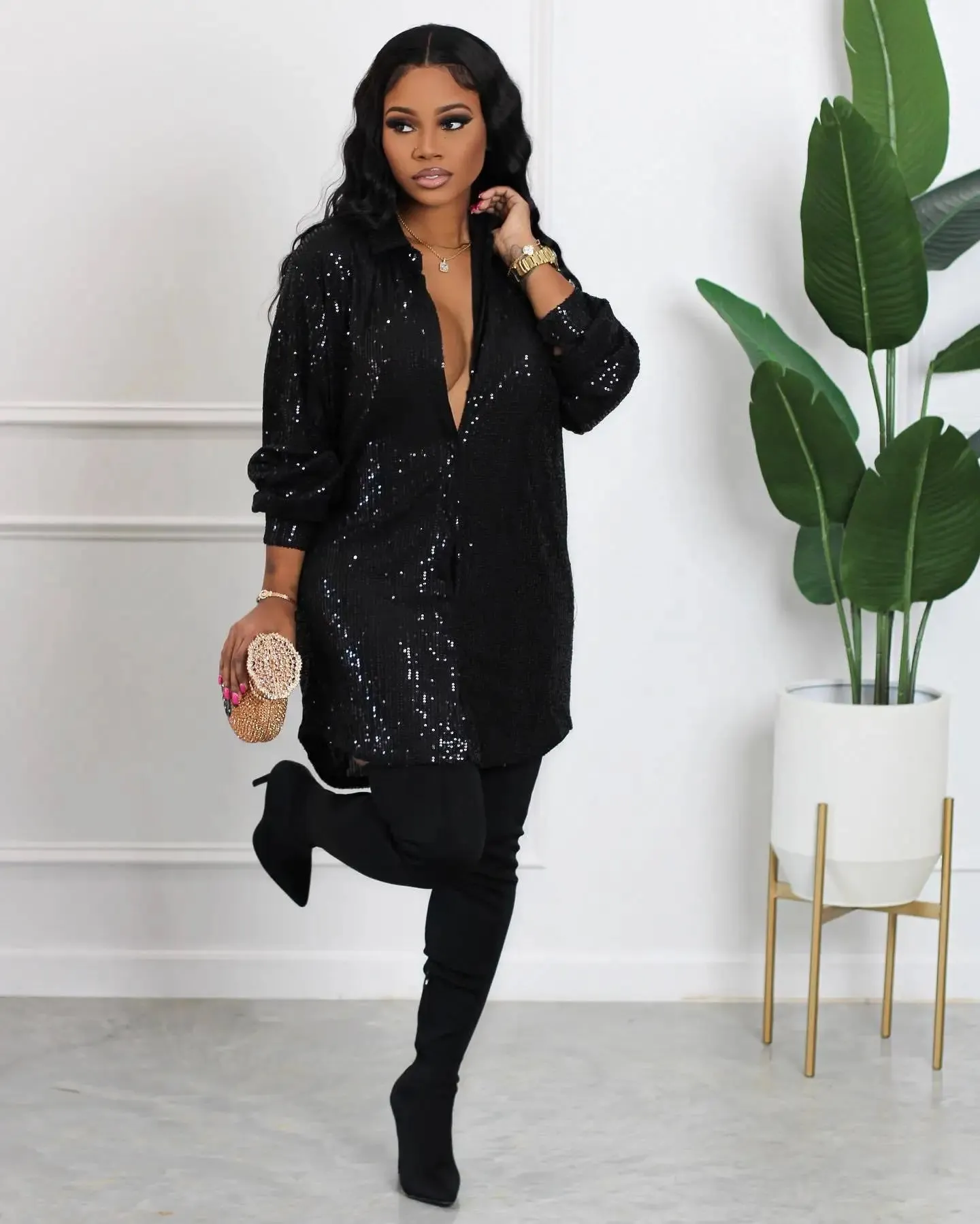 Fashion Sequined Long Sleeve Shirt