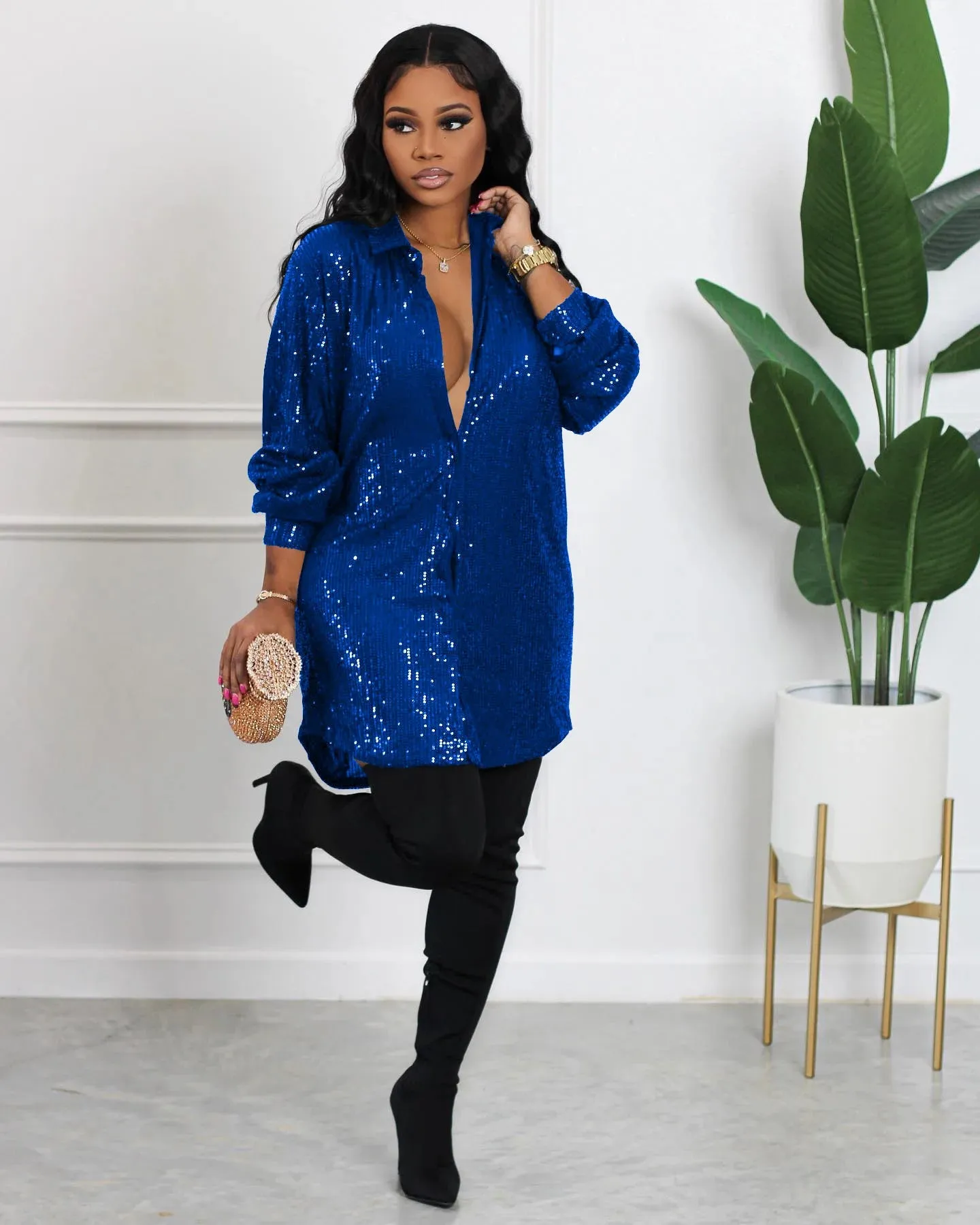 Fashion Sequined Long Sleeve Shirt
