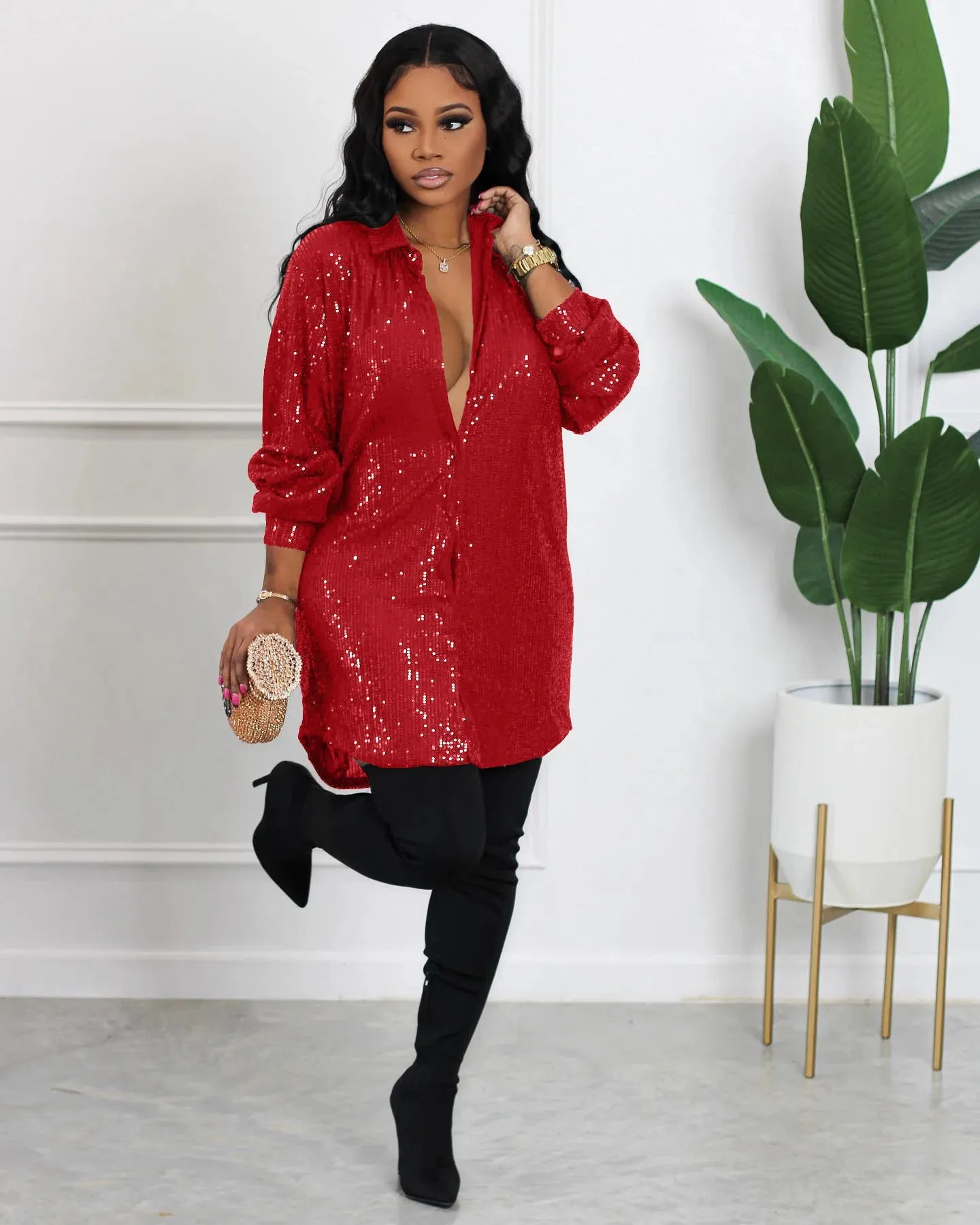 Fashion Sequined Long Sleeve Shirt