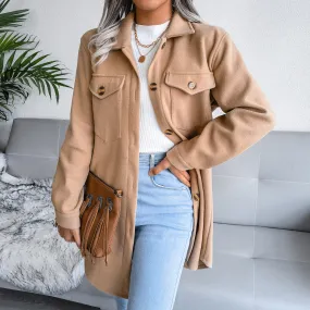 Fashion Solid Button Woolen Coat Women Wholesale