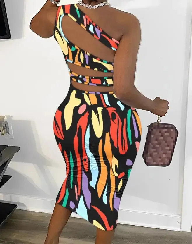 Fashionable Midi Bodycon Dress with Sexy Cut-Outs and Lace-Up Details