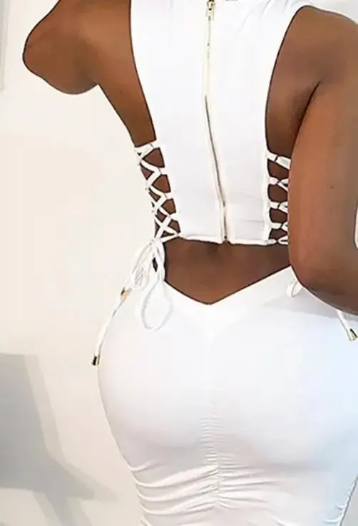Fashionable Midi Bodycon Dress with Sexy Cut-Outs and Lace-Up Details