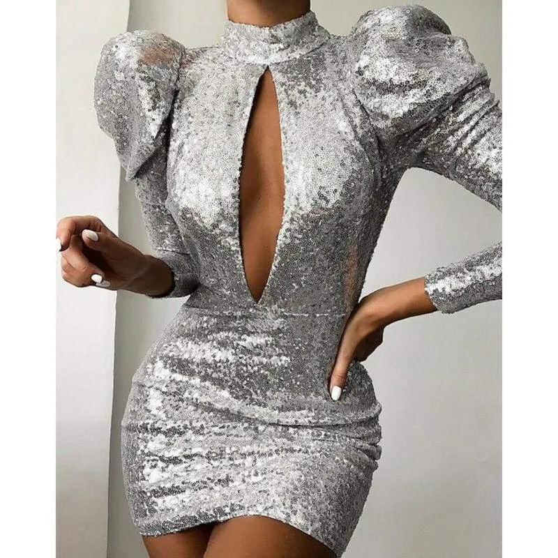 FashionSierra - Ladies Women Sexy Glitter Sequin Dress Deep V-neck Strappy Bodycon Slim Fit Mini Dress Clubwear Formal Wedding Party Dress